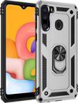 Anka Cep Telefonu Aksesuarları Samsung Galaxy A21 Kılıf Vega Yüzüklü Standlı Tank Zırh Kapak + Ekran Koruma