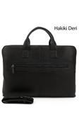 Unisex Siyah Hakiki Deri Notebook Ve Evrak Çantası