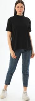 Kallima Siyah Dik Yaka Rahat Kalıp %100 Pamuk T-Shirt