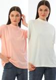 Kallima Ekru-Pembe 2'Li Paket Dik Yaka Rahat Kalıp %100 Pamuk T-Shirt