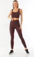 Kallima Kahverengi Toparlayıcı Esnek Yüksek Bel Fitilli Spor Tayt - Crop Takım