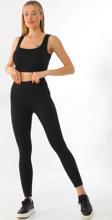 Kallima Siyah Toparlayıcı Esnek Yüksek Bel Fitilli Spor Tayt - Crop Takım