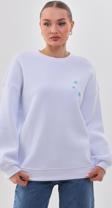 Kallima Oversize/Rahat Kalıp Kar Tanesi Desenli Içi Polarlı Kalın Beyaz Kadın Sweatshirt