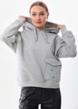 Kallima Gri Kışlık Kalın Kar Tanesi Baskılı Cepli Kapüşonlu Oversize/Geniş Kesim Sweatshirt