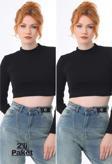 Kallima Siyah 2'Li Paket Dik Yaka Fitted/Vücuda Oturan Crop Fitilli Esnek Örme Bluz