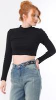 Kallima Ekru Dik Yaka Fitted/Vücuda Oturan Crop Fitilli Esnek Örme Bluz