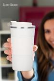 Sedef Silver 304 Pazlanmaz Çelik 500 Ml Kaydırmaz Lastikli Termos Bardak Mug Araç Kahve Çay Thermos 549
