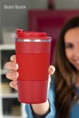 Sedef Silver 304 Pazlanmaz Çelik 500 Ml Kaydırmaz Lastikli Termos Bardak Mug Araç Kahve Çay Thermos 549