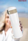 Sedef Silver Çelik Termos Bardak 400 Ml Kilitli Thermos Mug Kupa Araç Termos Coffee Cup Sdf887 Tea Cups Beyaz