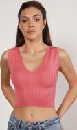 Trist Star Pembe %100 Organik Pamuk Likralı Crop Triko Atlet Örme Bluz