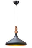 Nil Modern Tasarım Ahşap Detaylı Metal Cafe - Mutfak Siyah Renk Tekli Avize (35 CM)