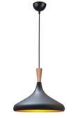 Nil Modern Tasarım Ahşap Detaylı Metal Cafe - Mutfak Siyah Renk Tekli Avize (35 CM)