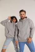 Bav Butik Ayvitrin Sevgili Kombini Çift Ovarsize Kapşonlu Üç Iplik Sweatshirt Gri