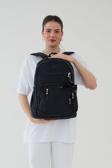 Rosso Collina Unisex Krinkıl Kumaş Su Geçirmez Büyük Boy Çok Gözlü Siyah Seyahat Sırt Çantası Lise Orta Okul Çanta