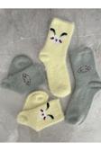 Sky Socks 2'Li Peluş Kışlık Yumuşak Yünlü Kokulu Sarı-Yeşil Uyku Çorabı