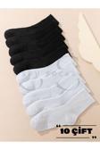 Sky Socks 10'Lu Ekonomik Paket Siyah-Beyaz Düz Unisex Tenis Çorap Seti