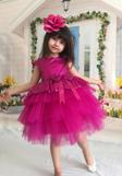 Kız Çocuk Abiye Elbise Tüllü Katlı Pul Payetli Fuşya Mezuniyet Düğün Doğum Günü
