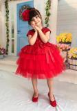 Kız Çocuk Abiye Elbise Tüllü Katlı Pul Payetli Kırmızı Mezuniyet Düğün Doğum Günü