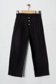 Kız Çocuk Düğmeli Yüksek Bel Geniş Paça Pantolon - Siyah, Günlük, Bayramlık