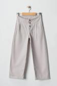 Kız Çocuk Düğmeli Yüksek Bel Geniş Paça Pantolon - Taş Rengi, Günlük, Bayramlık
