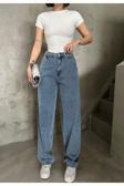 Swet Shop Jeans Kadın Mavi Kar Yıkama Rengi Yüksek Bel Skater Fit Bol Kesim Baggy Denim Kar Mavi 44-31