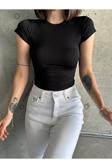 Swet Shop Jeans Siyah Bisiklet Yaka Basic Kadın T-Shirt Siyah S
