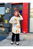 Swet Shop Jeans Kadın Büyük Beden Battal Turuncu Beyaz Renk Dokuma Viskon Kumaş Tunik Turuncu 48