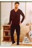 Erse Büyük Beden Önden Düğmeli Uzun Kol Pamuklu Erkek Pijama Takımı Bordo 4XL