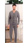 Erse Önden Düğmeli Uzun Kol Pamuklu Erkek Pijama Takımı Gri M