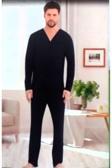 Erse Önden Düğmeli Uzun Kol Pamuklu Erkek Pijama Takımı Lacivert XL