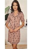 Flz Boy Düğmeli Kısa Kol Gömlek Gecelik - Mini Ev Elbisesi Vizon M