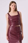 Fever Büzgülü Deri Kadın Crop Bluz 342114029