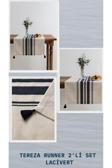 Denizli Concept Lacivert Çizgili Tereza Runner Seti - 2'Li Bej Sofra Dekoru - Modern Ve Şık Masalar Için