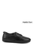 Kadın Siyah Lastik Bağcıklı Hakiki Deri Comfort Ayakkabı