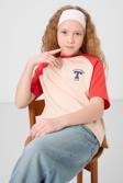 Bej O Yaka  Pamuklu Baskılı Oversize Fit Kız Çocuk T-Shirt - 75179