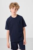 Lacivert Pamuklu Oversize Fit Dokuma Hafif Esnek Chino Erkek Çocuk Şort Takım - 11279