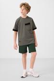 Haki Pamuklu Yumuşak Dokulu Oversize Cep Detaylı Erkek Çocuk T-Shirt - 11295