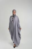 Hürrem Bone Gri Yarasa Kol Oversize Medine İpeği Arkası Düğmeli Düz Elbise 4001_15