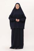Hürrem Bone Lacivert İki Parça Namaz Elbisesi Pamuk Kumaş Dantelli 2205_02