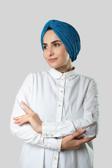 Hürrem Bone Petrol Mavisi Çapraz Büzgülü Piliseli Tesettür Bone Fukuro Kendinden Desenli 2316_17