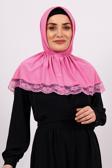 Hürrem Bone Pembe Pratik Hazır Geçmeli Tesettür Eşarp Viskon Kumaş Çıtçıtlı Dantelli 2105_04