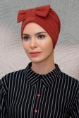 Hürrem Bone Kiremit Pratik Hazır Geçmeli Tesettür Bone Sandy Kumaş Fiyonklu Büzgülü 7010_05