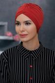 Hürrem Bone Kiremit Pratik Hazır Geçmeli Tesettür Bone Sandy Kumaş Taçlı Büzgülü 1208_05