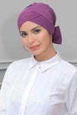 Hürrem Bone Koyu Gül K. Pratik Hazır Geçmeli Tesettür Bone Sandy Kumaş Fiyonklu Çift Taraflı Tek Çapraz 1833_21