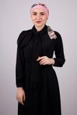 Hürrem Bone Pudra Pratik Hazır Geçmeli Tesettür Bone Sandy Kumaş Desenli Şifon Kemerli 1305D_06