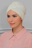Hürrem Bone Krem Pratik Hazır Geçmeli Tesettür Bone Fukuro Piliseli Çapraz Büzgülü 1822_40