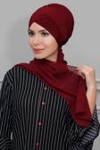 Hürrem Bone Bordo Pratik Hazır Geçmeli Tesettür Bone Sandy Kumaş Çapraz Büzgülü Şifon Atkılı 1801A_16