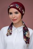 Hürrem Bone Bordo Pratik Hazır Geçmeli Tesettür Bone Sandy Kumaş Desenli Şifon Kemerli 1205D_16
