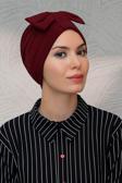 Hürrem Bone Bordo Pratik Hazır Geçmeli Tesettür Bone Sandy Kumaş Fiyonklu Büzgülü 7010_16