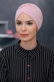 Hürrem Bone Pudra Pratik Hazır Geçmeli Tesettür Bone Sandy Kumaş Taçlı Büzgülü 1208_06